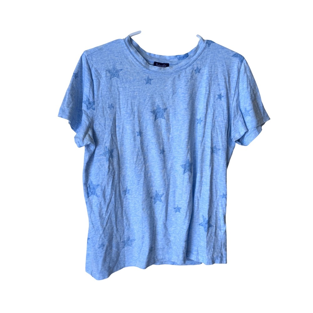 Splendid Women Light Blue Marled Star Print Short Sleeve Crew Neck Tee Small